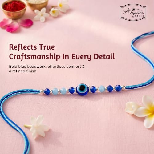Image of Avyaan Handcrafted Evil Eye Rakhi for Brother | Royal Blue Beads | Elegant Blue Threads | Premium Craftsmanship | Refined Finish | Lightweight Design | Comfortable All-Day Wear | Positive Vibes | 1-pc