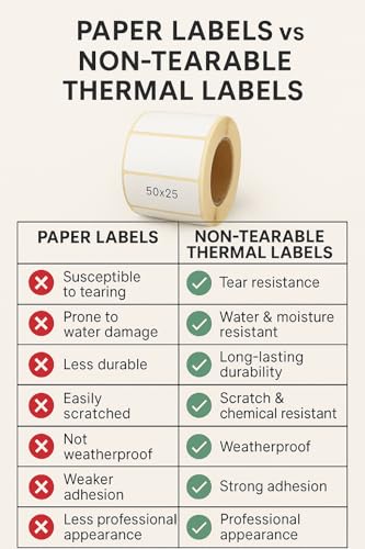 Image of Shreyans Direct Thermal Labels (Pack of 10, 25mm x 75mm - 125 Labels /Roll) - Non Tearable, Scratch Free, Water Proof & Non Fade Stickers with Permanent Marking