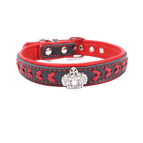 haoyueer Braided Soft Padded Genuine Leather Dog Collar, Rhinestone Crown & Stylish Braided Dog Collar - Image 2