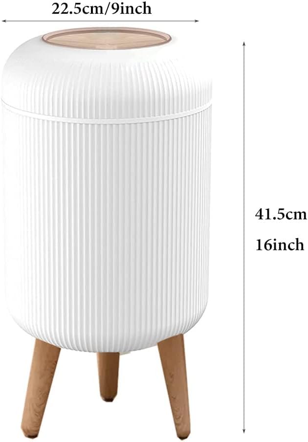 Image of House of Quirk Trash Can With Lid For Bathroom, 10 Liter Kitchen Dustbin Modern Office Trash Can With Legs, Slim Plastic Basket Open-Top For Bathroom, Bedroom Round (White)