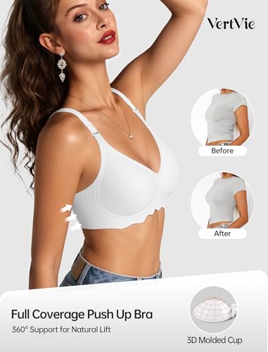 Image of Vertvie Women Wireless Jelly Bras Push Up Seamless Bra Supportive No Underwire Soft Halter /U /Racerback Sport T-Shirt Bralette
