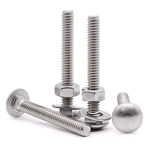 Image of Rely⇒VP INDUSTRIES (Combo Set-10 Pcs) 1 /4 inchx1.5 inch inch Stainless Steel Carriage Bolts Round Head, Square Neck with Nut+Washer for Furniture, Door Fittings, Joining Wood Boards, Cabinets, Chairs & Beds