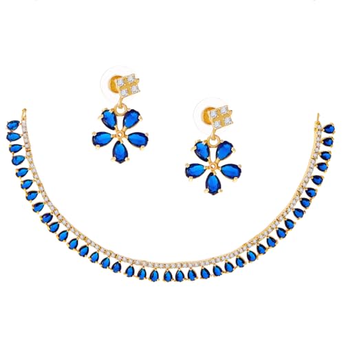 Image of ZENEME Gold-plated and Cubic Zirconia Necklace With Earrings for Women & Girls