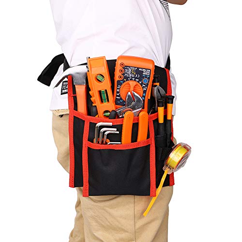 Ceinture à Outils de Réparation 600D Oxford avec Bordure Rouge-Ceinture Porte Outil de Homme et Femme-Ceinture d’Outils pour Bricolage-Sac à Outils de Nettoyage-Sacoche Charpentier Électricien (Noir) Cover