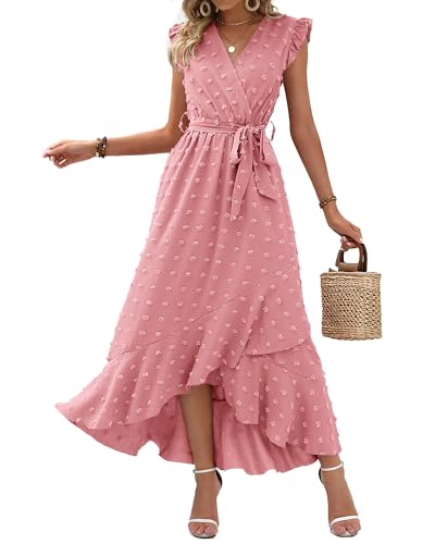 BTFBM Boho Dresses for Women 2026 Summer Fashion Cap Sleeve Swiss Dot Flowy Ruffle Beach Wedding Cocktail Maxi Dress