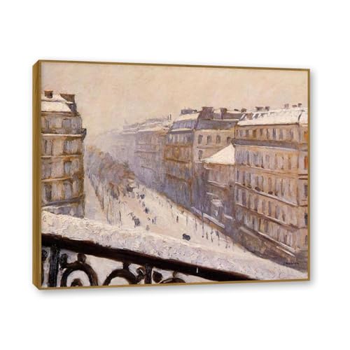 Peinture Avenue Enneigée pour Déco Salon Chic Cadre Teck