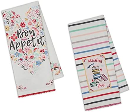 Design Imports India Bon Appetit French Bakery Themed Floral Heart Springtime Paris Cotton Kitchen Dishtowel Set of 2 Decorative Tea Towels, Multicolor