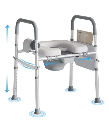 Bedside Commode for Seniors, FSA/HSA Eligible Bedside Toilet with Adjustable Width and Height, 400 LBS Weight Capacity, 16.5 Inch Extra Large Soft Seat Plate