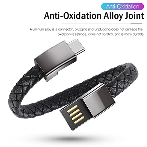 Short Type C Charging Cable Portable Fashion Bracelet Charger 8.9in Personality Punk Braided Leather Wrist Data Transfer Cord for Huawei Samsung Galaxy LG Android3