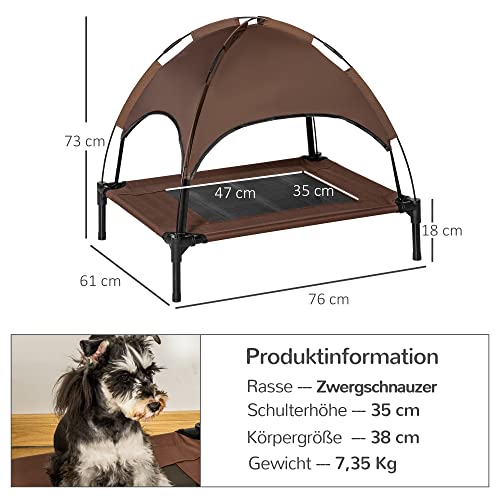 PawHut Erhöhtes Hundebett mit Baldachin, Haustierbett, Hundeliege Outdoor mit Dach, Atmungsaktiv, Taftstoff für Camping Kaffee 76 x 61 x 73 cm