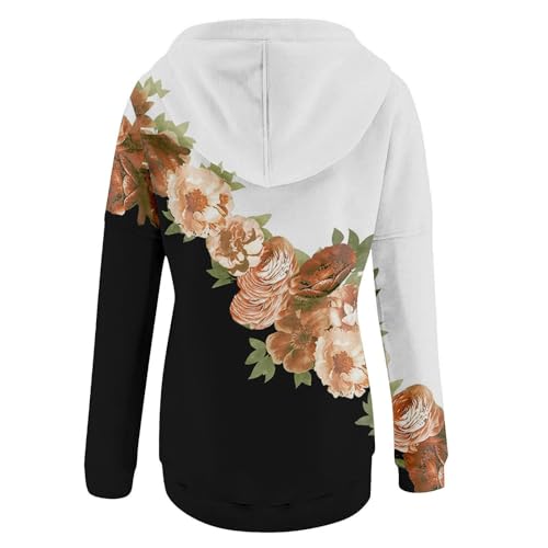 Moletom com capuz feminino de manga comprida com estampa da moda, confortável, com botões, pulôver c