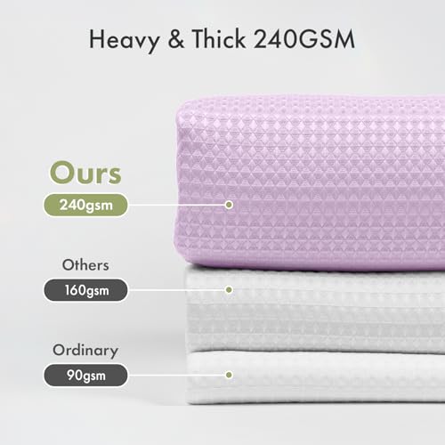 Image of AmazerBath Light Purple Shower Curtain Waffle Textured, Lavender Shower Curtain Fabric Thick Heavy Duty 240GSM, Hotel Quality Bathroom Shower Curtains, Premium Polyester, 72 x 72 Inches