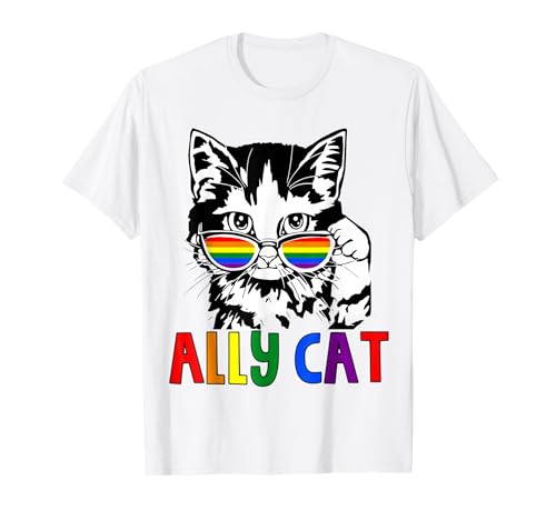 Ally Cat LGBT Flag Gay Pride Ally Rainbow Mens Womens Kids T-Shirt