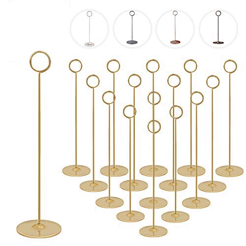 Urban Deco 16 Pieces Table Card Holder 12 inches Gold Place Steel Card Holders for Photos, Food Signs, Memo Notes, Weddings, Restaurants, Birthdays.