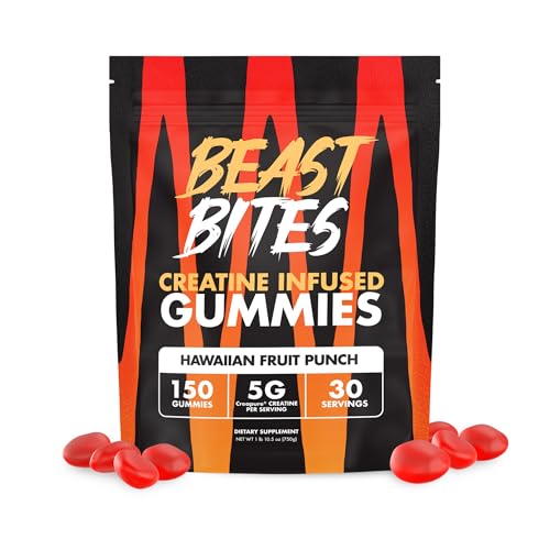 BEAST BITES Creatine Monohydrate Gummies - for Men and Women - 5g Creapure Creatine Support Muscle Mass Strength and Cognitive Function - Made in USA - 150 Gummies - 30 Servings