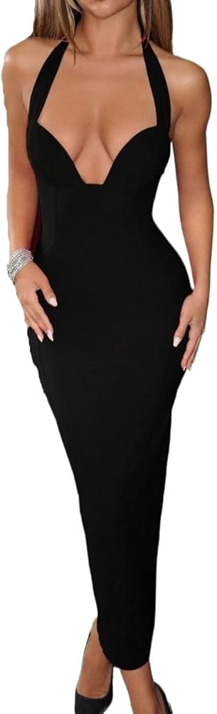Amazon.com: PYXYUE Beach Women's Black Dress Cutout Neck Open Back Summer  Dresses For Women : Clothing, Shoes & Jewelry
