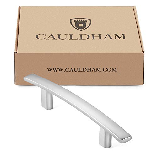Cauldham 25 Pack Solid Kitchen Cabinet Arch Pulls Handles (3" Hole Centers) - Modern Curved Drawer/Door Hardware - Style M242 - Satin Nickel #TOP3