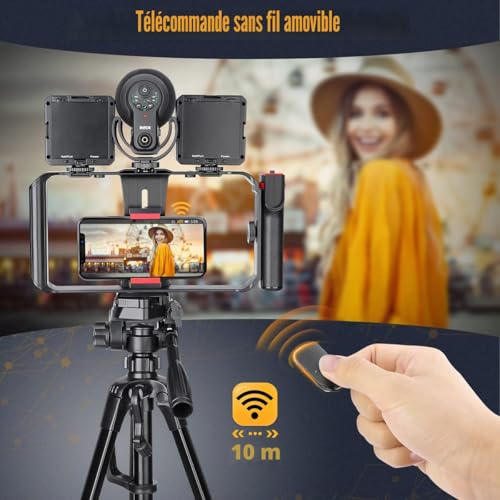 Zeadio Rig Vidéo pour Smartphone pour TikTok, Youtube et Reels, Poignée Stabilisatrice avec Télécommande sans Fil Amovible et 3 Griffes Froides, Cage de Vlogging Universelle pour Tous Les Smartphones – vue 3