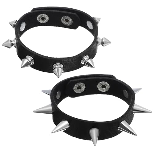 JIYIN 2Pcs Punk Rock Spike Bracelet, Adjustable Leather Studded Bracelet Black Emo Bracelets Gothic Jewelry for 80s 90s Vintage Womens Men Halloween Punk Gift JIYIN 2Pcs Punk Rock Spike Bracelet, Adjustable Leather Studded Bracelet Black Emo Bracelets Gothic Jewelry for 80s 90s Vintage Womens Men Halloween Punk Gift