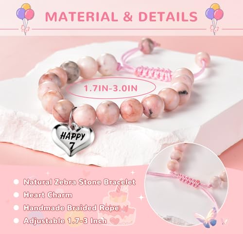 Image of 7 Year Old Girl Birthday Gifts: Zebra Stone Beaded Bracelets For Girls, Adjustable Girls Bracelets, The Coolest Birthday Gifts For 7 Year Old Girls! Ideal For 7th Birthday Granddaughter Gifts Bracelet