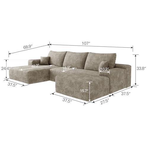 Image of 107 inch Cloud Sectional Sofa Boneless Couches with Chase