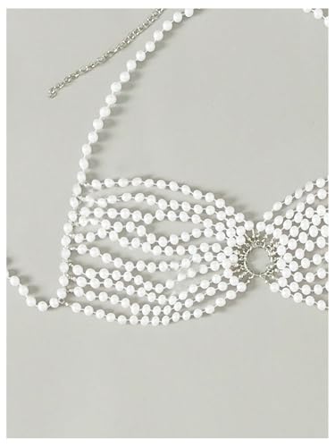 WDIRARA Women's Pearl Beaded Halter Bikini Top Sleeveless Backless Beach Cover Up Tops3