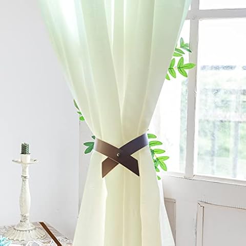 ZILucky Set of 2 Leather Curtain Tie Backs, Minimalist Leather Drapery Tiebacks, Window Treatment Holdbacks , Housewarming Gift , Modern Home Decor Accessories (B Style-Brown) Cover