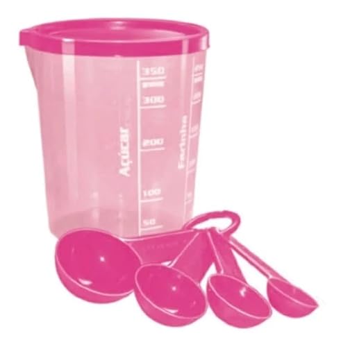 Kit Copo Medidor 400ml + 4 Colheres Medida Certa (Rosa)