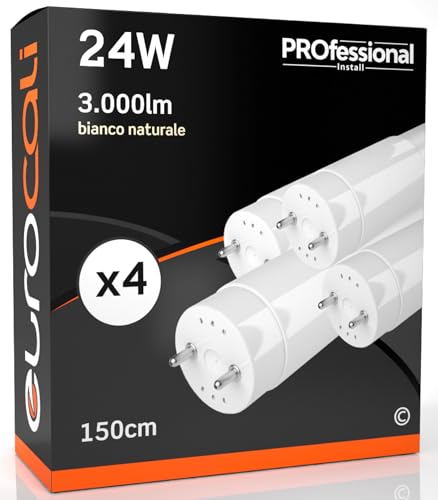 Eurocali Tubo LED 150cm 24W Professionale - 3000 lumen - Luce Naturale 4000K - Corpo in Plastica - Sostituisce Neon 58W - Pacco da 4