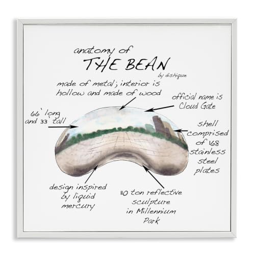 Cloud Gate Chicago Bean Diagram, 24 x 24 Inch Framed Giclée Print