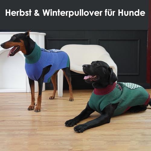 Katzinst Rollkragen Hundepullover - Pullover Hunde mit Leinenloch | Leicht und Warm Hundepulli für Große Hunde, Ärmelloser Winter Hundekleidung, Grün, 3XL