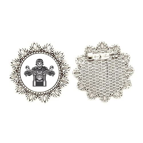 Broche de gancho para motocicleta esqueleto flores color plateado talla medium