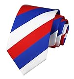 Men Stripe Red Blue and White Jacquard Ties Formal Necktie For Big Boy Youth Son