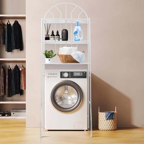 HUOLE Étagère de Rangement à 3 étages pour Machine à Laver - Gain de Place - Multifonctionnel - Support à roulement Solide, Ajustable - À Suspendre, 65 x 34 x 177 cm - Blanc