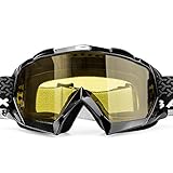 BATFOX Motorcycle Goggles Dirt Bike ATV Motocross Safety ATV Tactical Riding Motorbike Glasses Goggles for Men Women Youth Fit Over Glasses UV400 Protection Shatterproof (yellow lens/black frame)