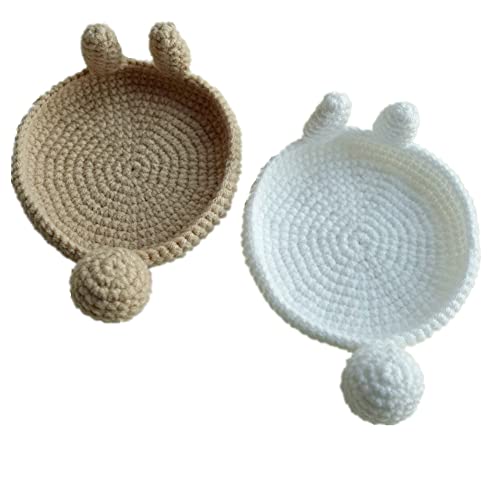 2 Pieces Handmade Crochet Rabbit Bunny Coasters for Drinks Easter Decorations Gifts (White)