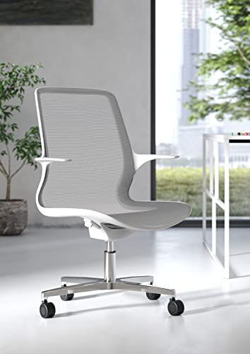 Image of Leick Home 10146-WT Teramo Italian Made Ergonomic Mesh Office Chair with Adjustable Height, Lumbar Support and Swivel, White