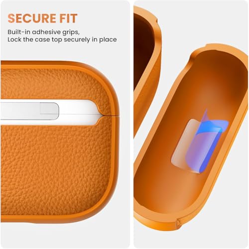 Image of ZORBES Compatible with Airpod Pro 3, TPU Earbud Charger Box Cover, Fashion Orange Lychee Pattern Anti-Scratch Protective Case Cover with Lanyard, Travel Earbud Case Cover