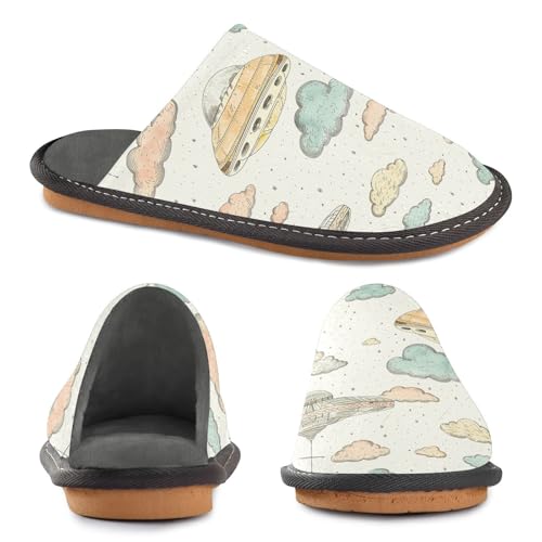 visesunny Women Men's Fuzzy Slippers Plush Warm Winter Vintage Cloud Ufo Cozy House Slippers Comfy Indoor Shoes2