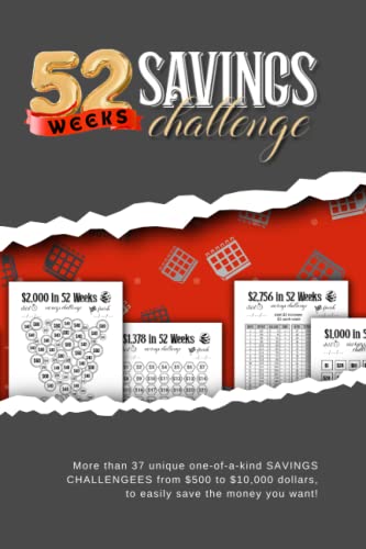52 Weeks Savings Challenge: Money Savings Tracker With Many Weekly Options, Starting At $1 To Help You Save Up To $10,000 To Reach Your Financial Goals.