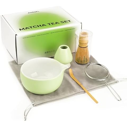 Joiish Matcha Kit Set, Ceramic Matcha Bowl with Spout & Holder, Bamboo Whisk, Sifter, Scoop, Traditional Japanese Matcha Tea Making Tools, Complete Gift Set 5-PC Cover