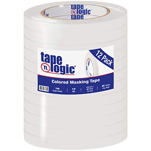Image of Tape Logic (12 Pack General Purpose Colored Masking Tape, 1 /2 Inch x 60 Yards, White, for Home, Office, Arts, Crafts, DIY, Labeling and Coding