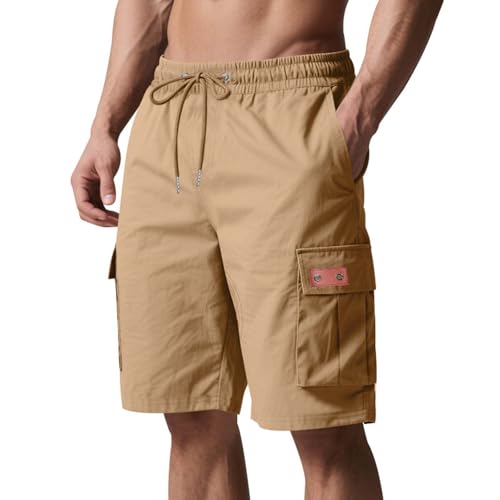 Image of Men's Cargo Shorts Elastic Waist Outdoor Loose Fit Sport Shorts Summer Joggers Casual Short with Multi-Pocket