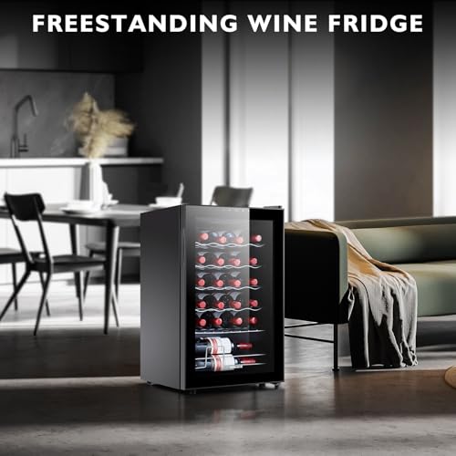 24 bottle mini fridge small freestanding wine cooler refrigerator for red and white with 40-66f digital temperature control glass door