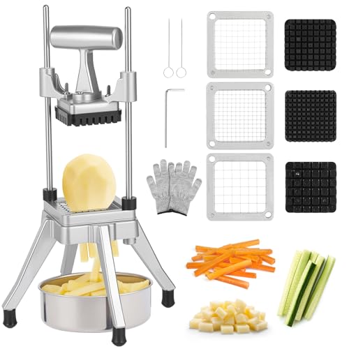 Crovida Commercial Vegetable Chopper Dicer Vegetable Fruit Dicer Vegetable Cutting Machine with 3 Blades ((1/2,3/8,1/4) French Fry Cutter Onion Slicer for Lemon Peppers Potato Mushroom