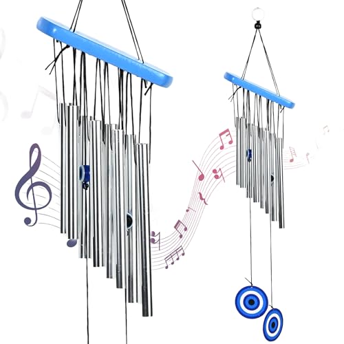 Image of ZAICUS Metal Evil Eye Wind Chimes - Wind Chime for Home and Balcony - Feng Shui Hanging Decor for Positive Energy, Protection & Outdoor Decoration (8 Pipes)