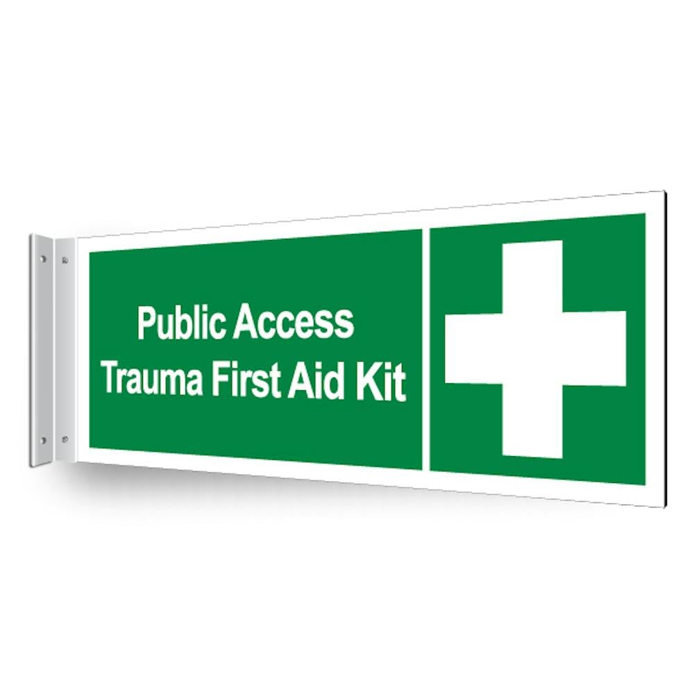 V Safety Public Access Trauma First Aid Kit - Corridor Sign 450 x 150 mm - 3mm Indoor Palboard Safety Sign