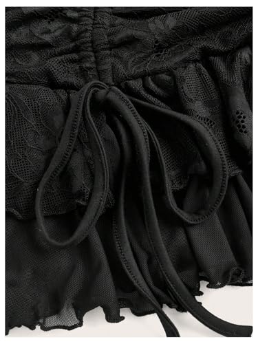 SHENHE Women's Lace Mini Skirt Y2k Low Rise Ruched Layered Ruffle Skirt3