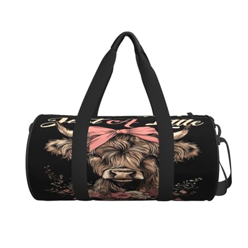 Cute Highland Cow with Bow Floral Travel Duffel Bag Shoes Compartment Foldable Lightweight Yoga Gym Sports Bag2
