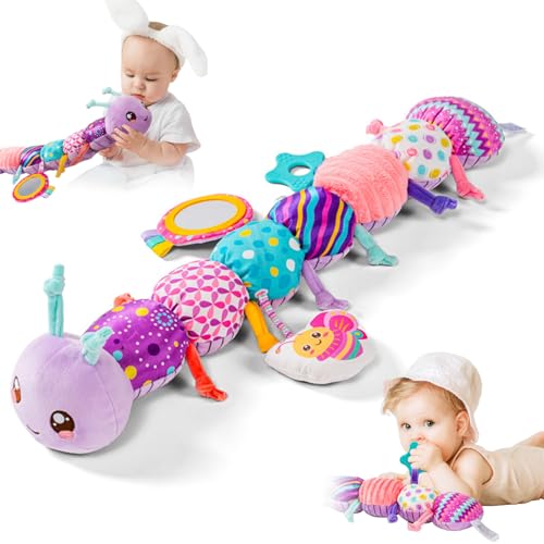 Jouet pour bébé chenille musicale avec hochet miroir éveil sensoriel 53 cm